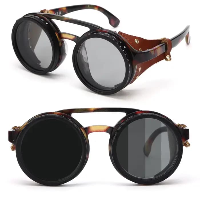 Lunettes de soleil à gradation réglable ND9 faites à la main rétro Punk rondes pour hommes pêche en