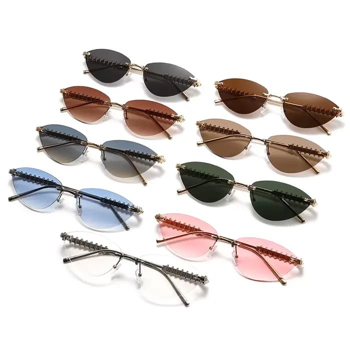 Lunettes de protection sans bords œil de chat Rivet lunettes de soleil femmes marque de luxe ovale d