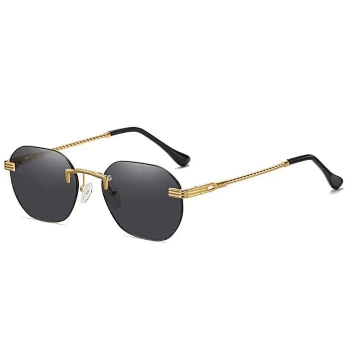 Lunettes de soleil marron sans cadre en métal doré pour femmes, verres dégradés sans bords, bleues,