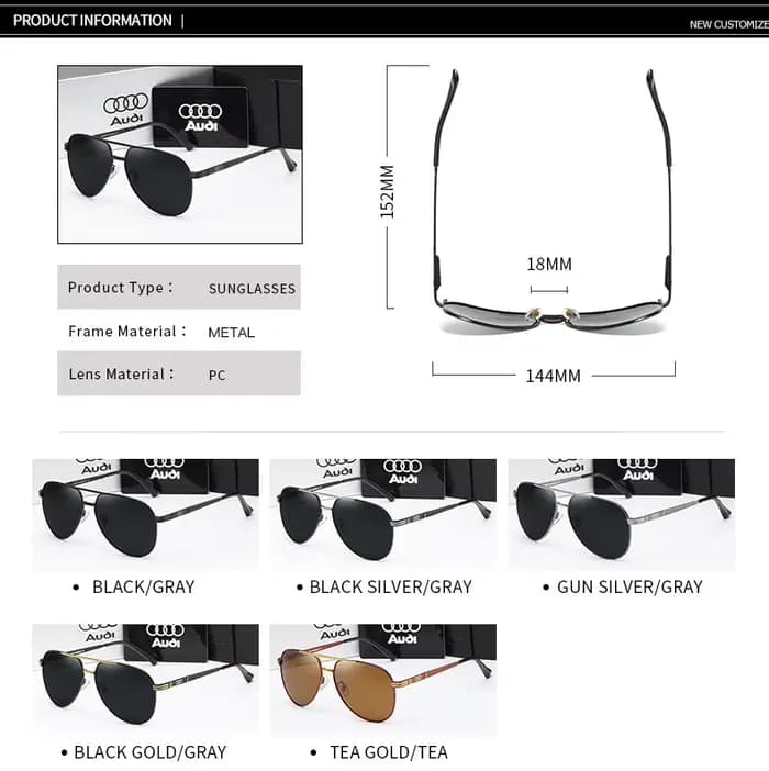 Audi UV400 lunettes de soleil polarisées antireflet rétro vol lunettes pour moto classique FrogEye l