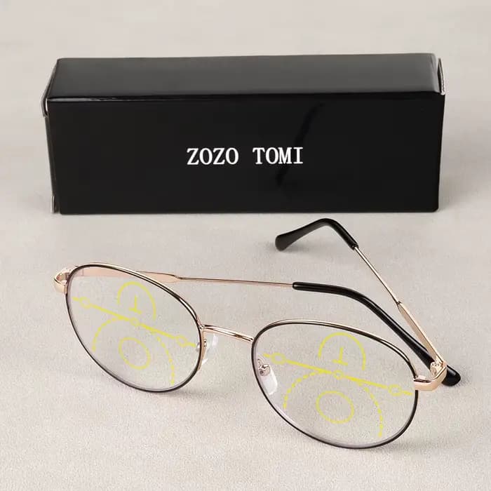 Lunettes de lecture multifocales progressives classiques pour hommes et femmes, monture dorée durabl