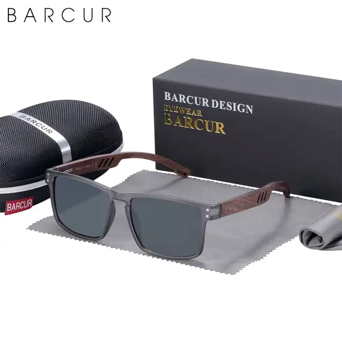 BARCUR-Lunettes de soleil polarisées en bois naturel pour hommes, lunettes carrées originales, lunet