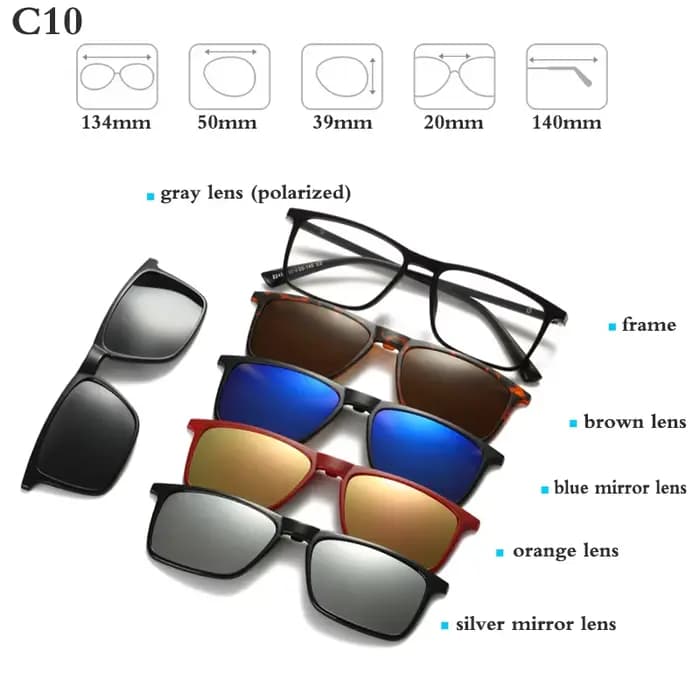 Monture de lunettes optiques de mode hommes femmes avec 5 clips sur lunettes de soleil lunettes magn