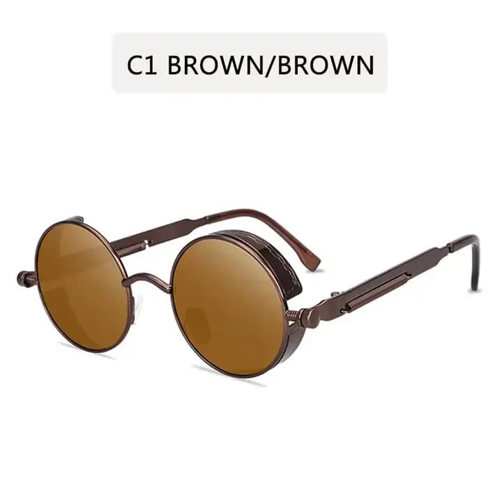Lunettes de soleil rétro à monture ronde avec charnières à ressort en métal avec lentilles réfléchis