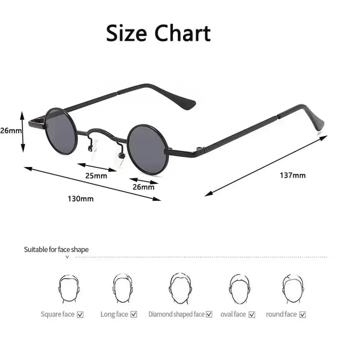 Lunettes de soleil vintage rock punk pour hommes, petites lunettes de soleil rondes classiques pour