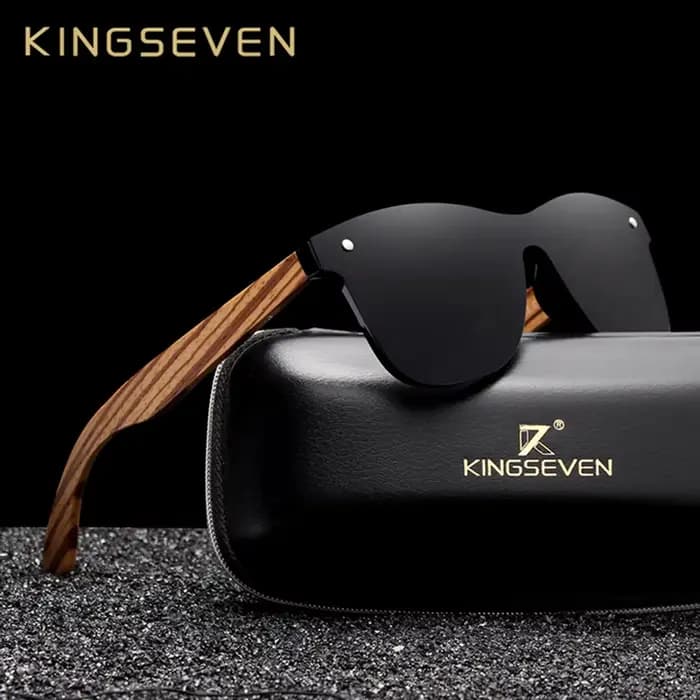 KINGSEVEN 2024 Lunettes de soleil carrées polarisées pour hommes et femmes, monture en bois zèbre, v