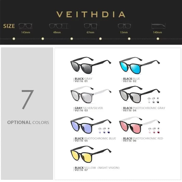 VEITHDIA lunettes de soleil de mode pour hommes et femmes lentille photochromique lunettes de protec