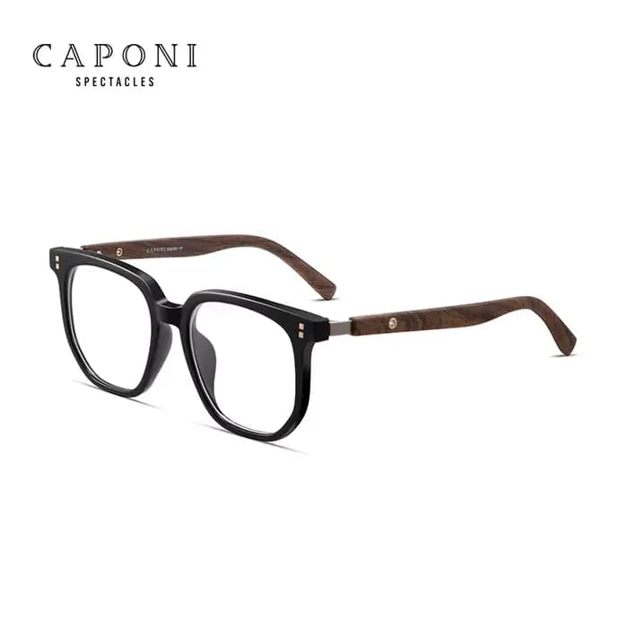 CAPONI – lunettes rétro pour hommes, monture carrée, blocage bleu, Style Grain de bois, optique de m