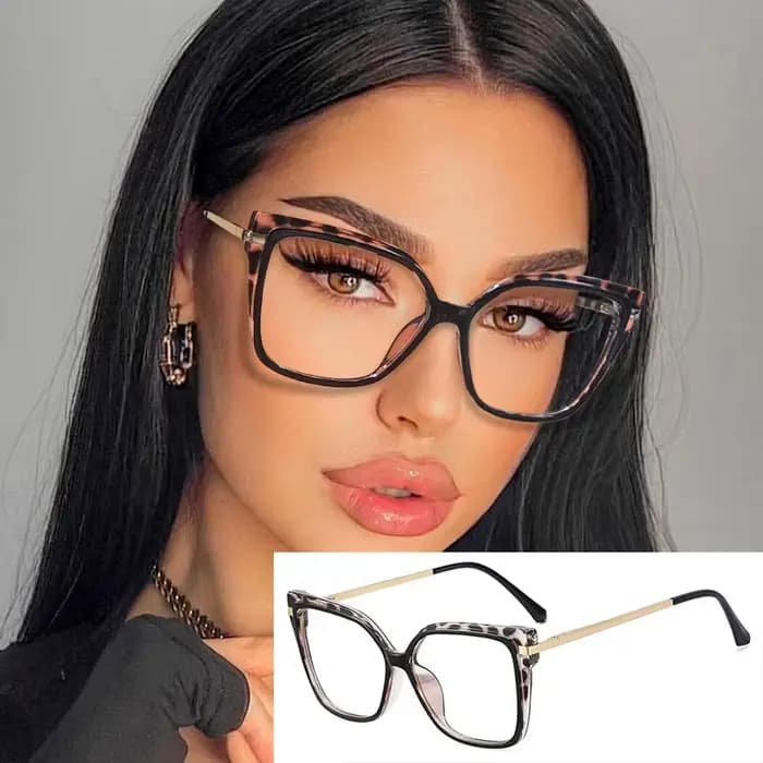 Mn Optics-Lunettes de Myopie Léopard pour Femme, Monture Carrée en Métal, Anti-Lumière Bleue, pour O