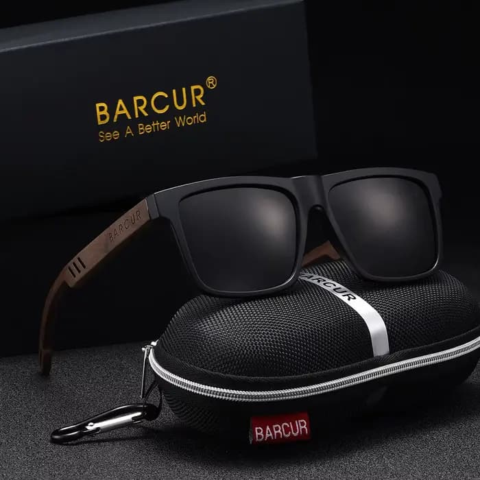 BARCUR-Lunettes de soleil polarisées rétro pour hommes et femmes, plein cadre, carré, 216.239.Wood M