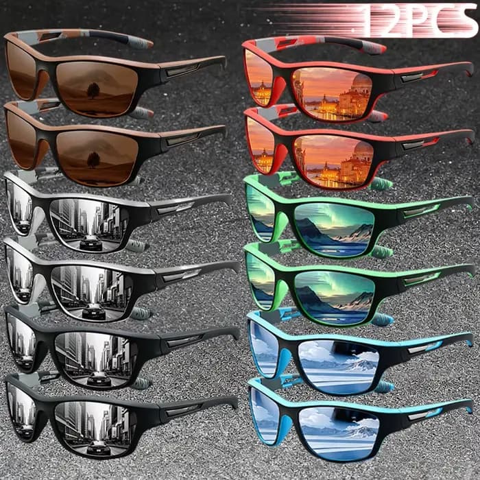 12 Paires de Lunettes de Soleil Sportives Vintage Camouflage pour Hommes et Femmes, Idéales pour la