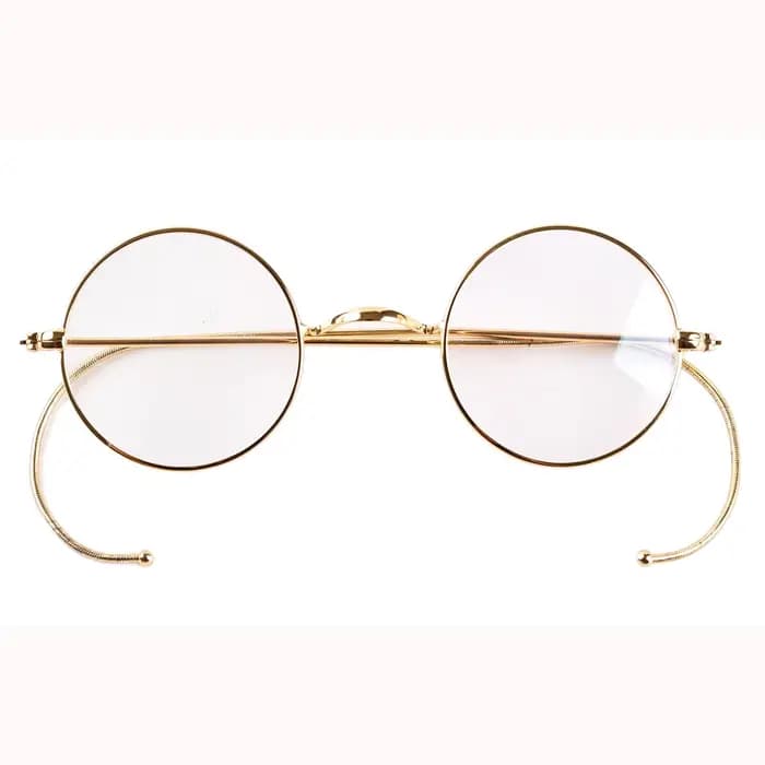 Lunettes rondes vintage de 44 mm avec monture en fil doré sans plaquettes de nez, monture optique av