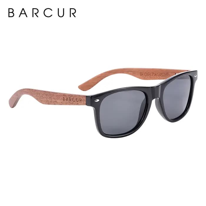 BARCUR noir noyer lunettes de soleil bois lunettes de soleil polarisées hommes lunettes hommes UV400