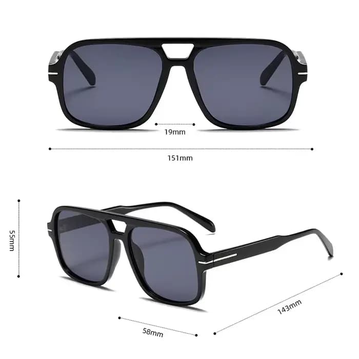 3507 Lunettes de soleil aviateur carrées à double pont - Style pilote vintage UV400, lunettes de sol