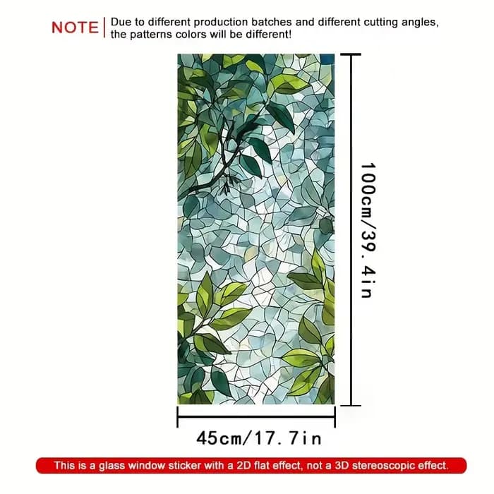 1 pièce Film adhésif statique pour fenêtre en verre teinté motif feuille verte - Film électrostatiqu