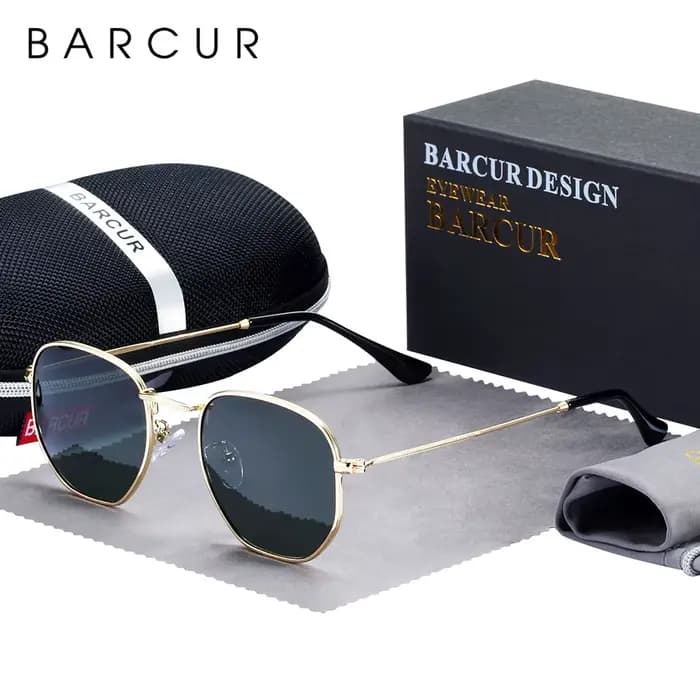 BARCUR classique rétro lunettes De soleil réfléchissantes homme hexagone lunettes De soleil cadre mé