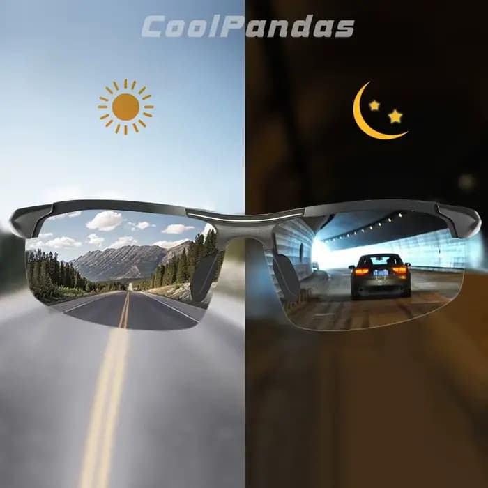 CoolPandas lunettes de soleil photochromiques hommes polarisées sans monture Sport de plein air lune