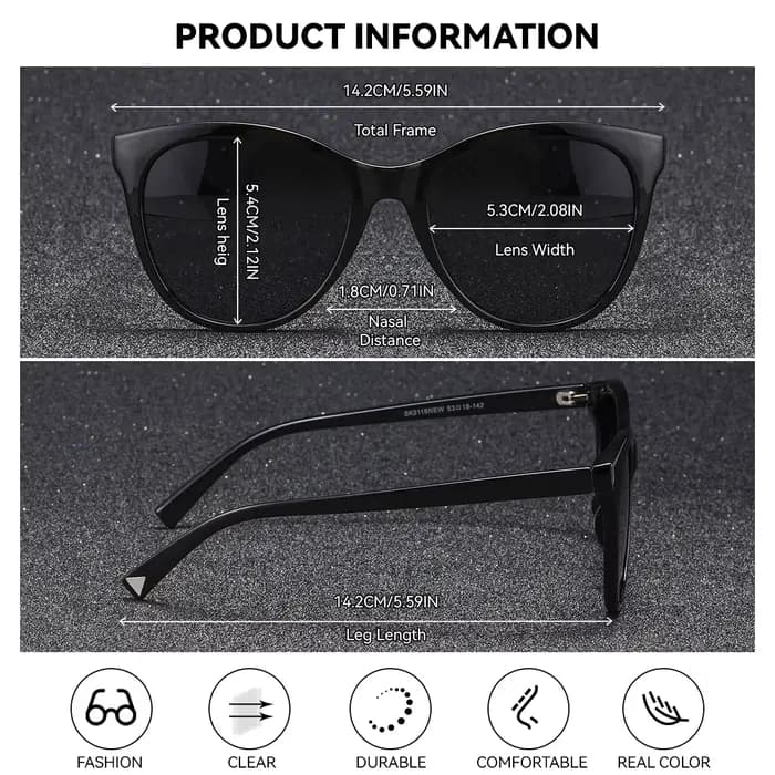 BARCUR-Lunettes de soleil UV400 pour femmes, verres polarisés, monture transparente, confortable, du
