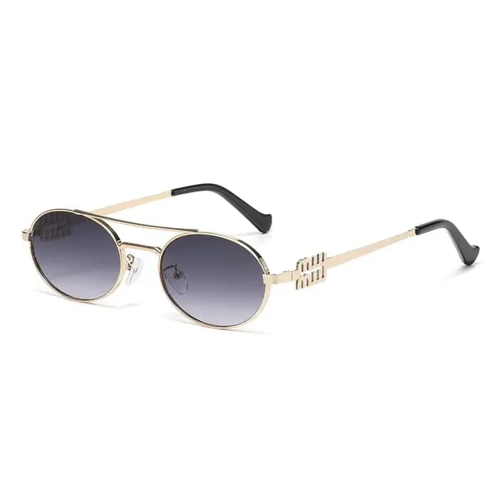 Lunettes de soleil rétro en métal à monture ovale double pont avec protection UV
