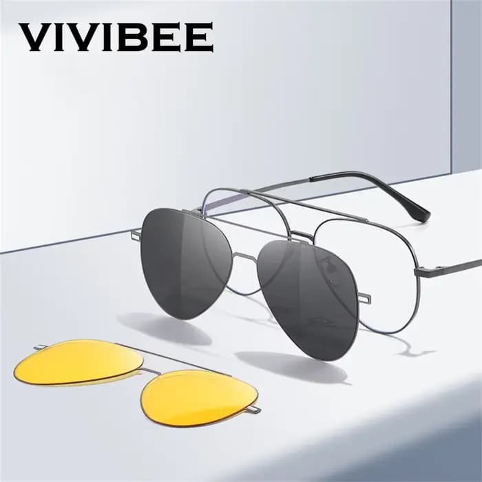 VIVIBEE Aviation magnétique polarisé pince sur lunettes de soleil pilote hommes Vision nocturne lune