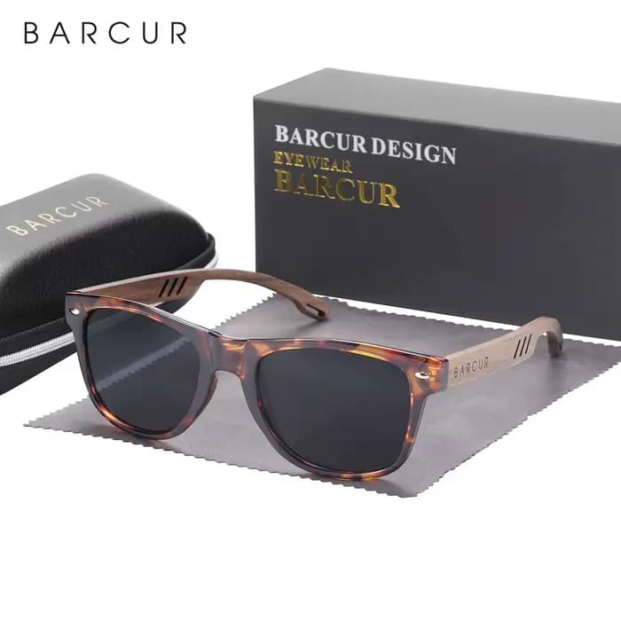 BARCUR-Lunettes de soleil en bois pour hommes et femmes, design naturel, brochure, protection UV