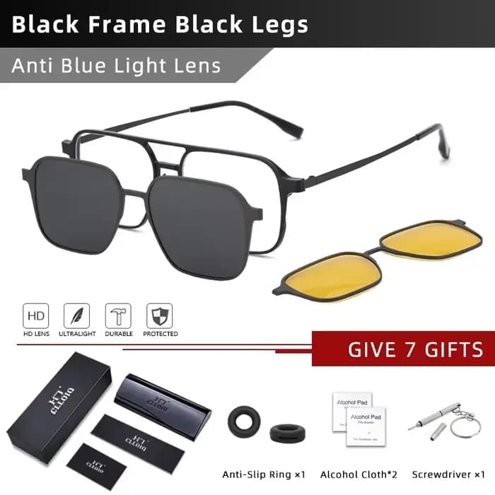 CLLOIO aluminium 3 en 1 pince magnétique optique myopie lunettes pour hommes lunettes de soleil pola