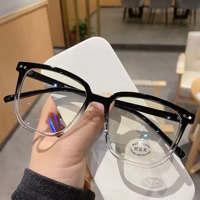 Lunettes anti-lumière bleue, monture carrée, style tendance Campus, monture noire transparente, pour