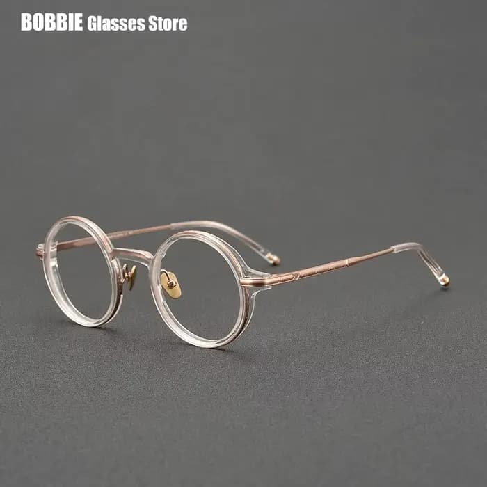 Monture de lunettes en titane et acétate fabriquée à la main au Japon, montures de lunettes rondes v