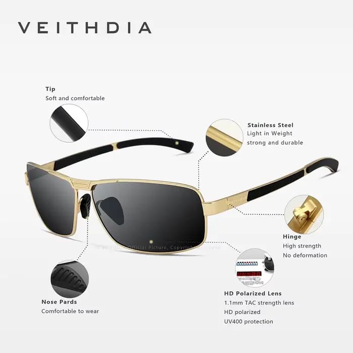 VEITHDIA-Lunettes de soleil de sport polarisées vintage pour hommes et femmes, lunettes de soleil de