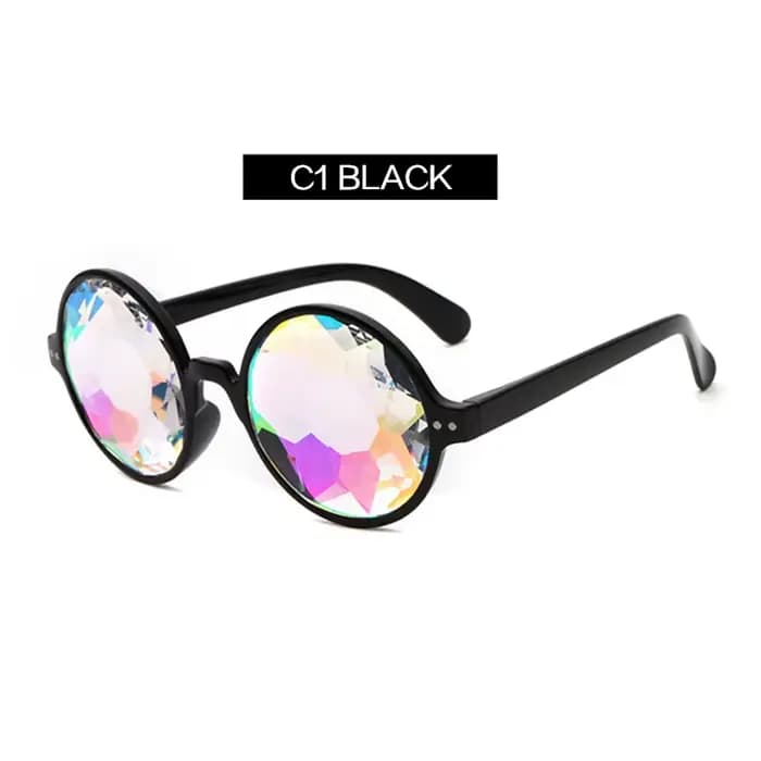 Lunettes Caleidoscope Colorées pour Femmes, Rétro Laser, Rave Festival, Lunettes de Soleil Rondes, M