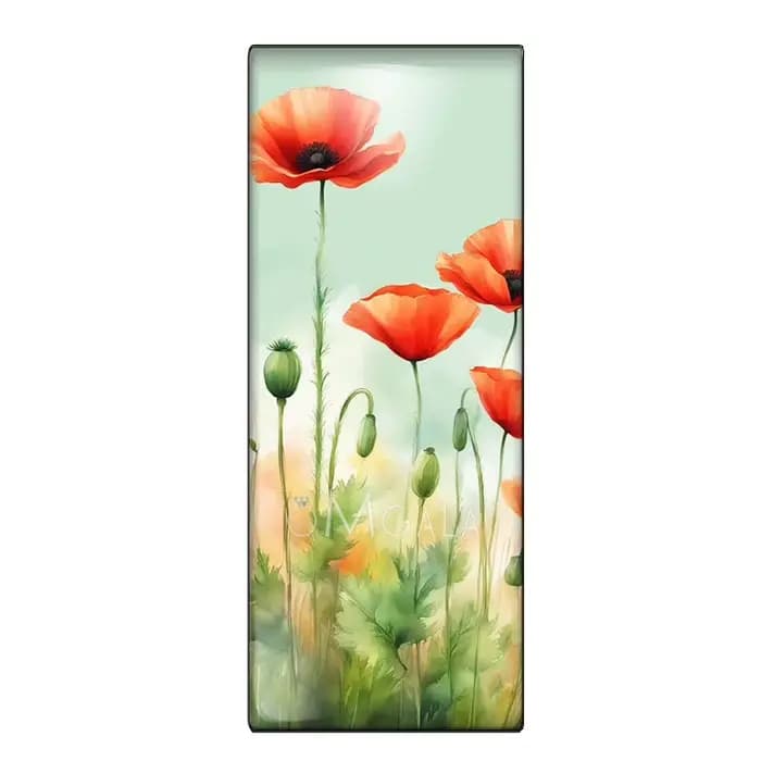 Assortiment de 10x25mm, Cabochons rectangulaires en verre, motifs artistiques de fleurs de pavot rouge, idéal pour la fabrication et l'artisanat de bijoux à faire soi-même, 10 pièces
