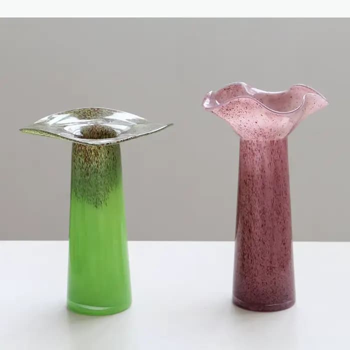 Vase en verre à bordure feuille de lotus, artisanat, pots à fleurs, décoration de table, arrangements floraux, vases floraux, décoration esthétique de la pièce