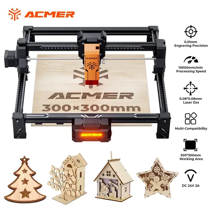 Machine de gravure et de découpe laser ACMER S2 4/7/12/20W, machine-outil portable haute précision pour contreplaqué, acrylique, cuir, verre