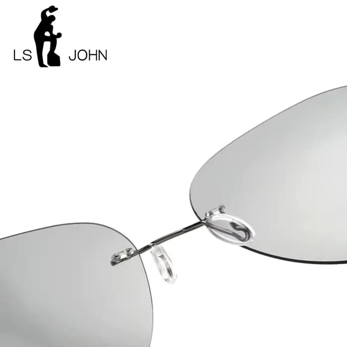 LS JOHN nouveau pilote photochromique lunettes de soleil polarisées hommes ultraléger titane sans monture Vintage