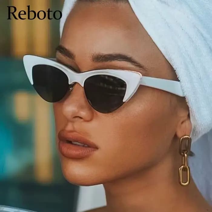 Lunettes de soleil œil de chat blanches vintage pour femmes