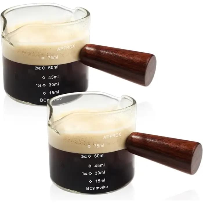 Verres à expresso en verre transparent de 75ML, avec manche en bois, tasse à mesurer, tasse à café, pichet en verre à haute teneur en Borosilicate, Barista