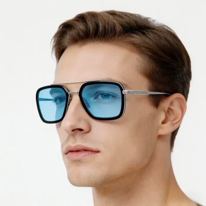 Lunettes de soleil de luxe carrées à double pont Dita Style Flight 006 bleues