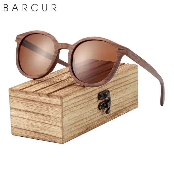 Lunettes de soleil polarisées rondes en bois pour hommes, Oculos de sol mascul37