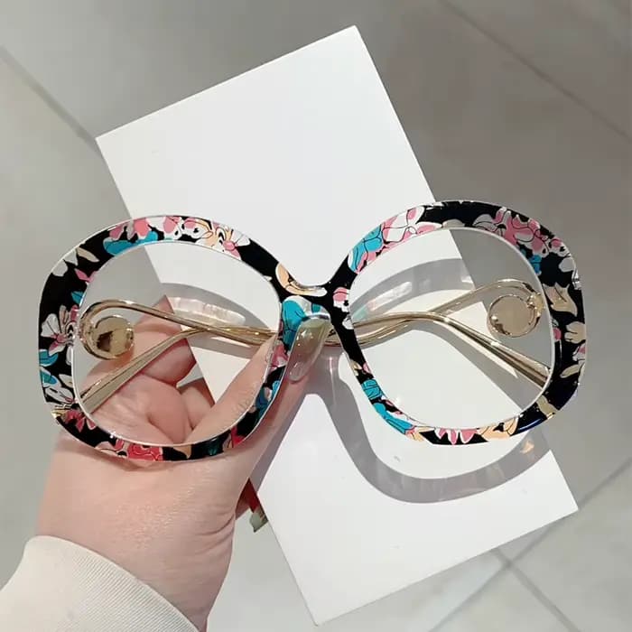 KAMMPT Vintage lunettes rondes avec perles femmes Chic surdimensionné bleu lumière bloquant montures optiques à la mode