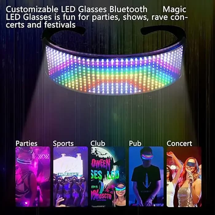 Lunettes LED Bluetooth contrôlées par application, lunettes lumineuses RGB pour cosplay, fête, festival de musique