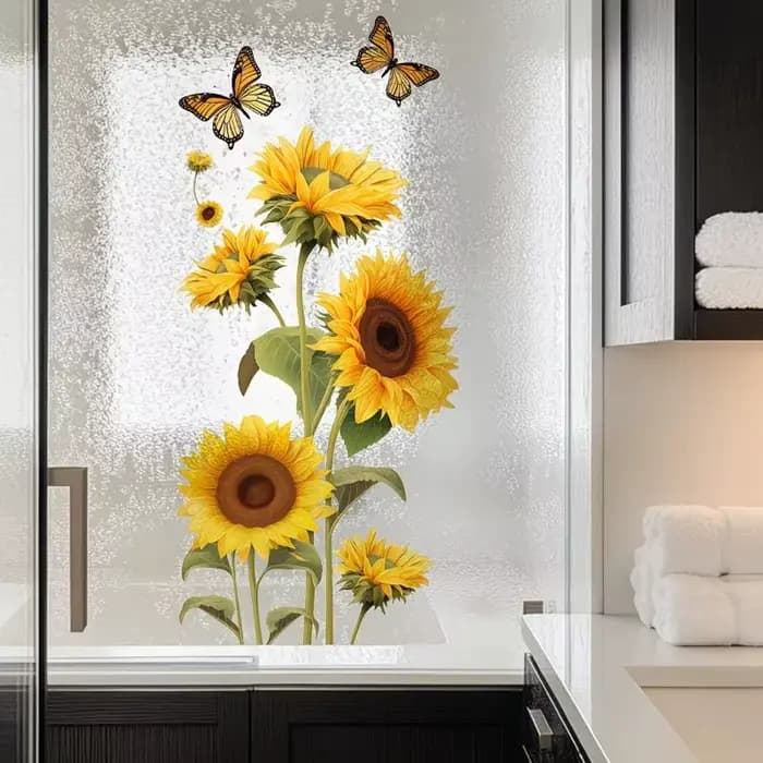Autocollant mural en verre à motifs de fleurs et de feuilles, amovible, auto-adhésif, en PVC, pour salle de bain, bureau, chambre à coucher, décoration de confidentialité, imperméable
