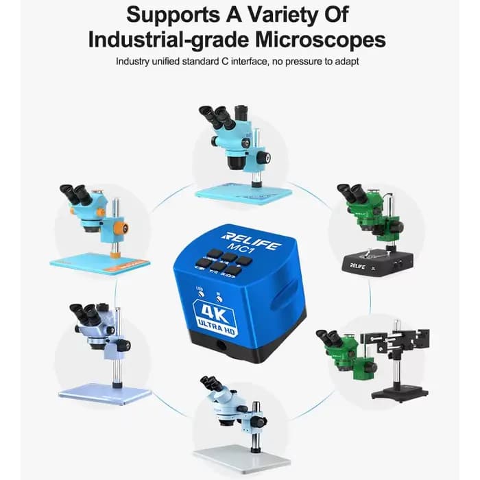 RELIFE MC1 4K HD Microscope Caméra 4K Qualité d'image dynamique Qualité d'image de 60 millions de pixels pour différents types de microscopes