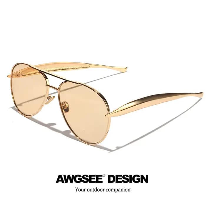Lunettes d'aviateur surdimensionnées pour femmes – Monture dorée vintage avec verres champagne