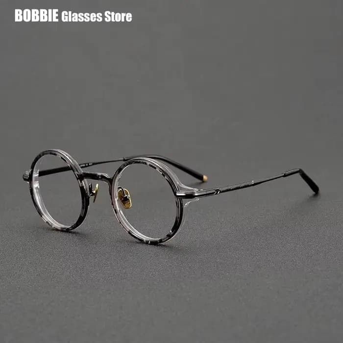 Monture de lunettes en titane et acétate fabriquée à la main au Japon, montures de lunettes rondes vintage, lunettes de vue pour hommes et femmes, mode 2024, design créatif