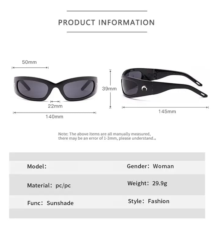 Lunettes de soleil rectangulaires pour hommes et femmes, lunettes de soleil punk, vintage, hip hop, extérieur, cyclisme, sport, lune, UV400, tendance féminine, nouveau, 2023