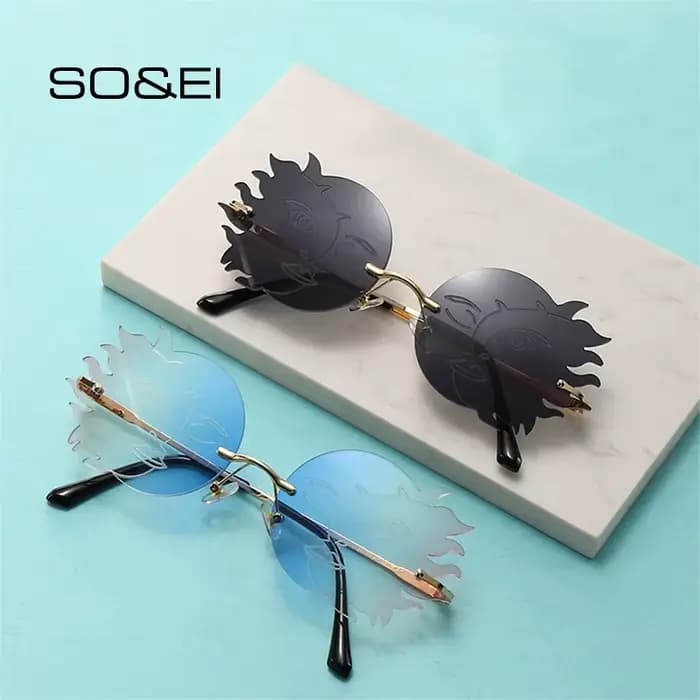 Buc& EI-Lunettes de soleil rondes irrégulières sans monture pour hommes et femmes, nuances de lunettes de soleil UV400, verres dégradés vintage, unique, mode