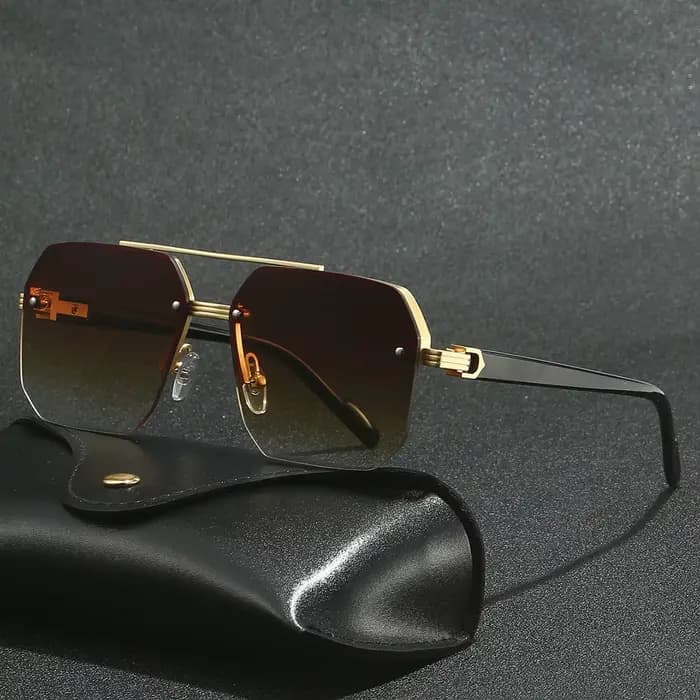 Lunettes de soleil polygonales rectangulaires tendance avec monture métallique pour femmes et hommes