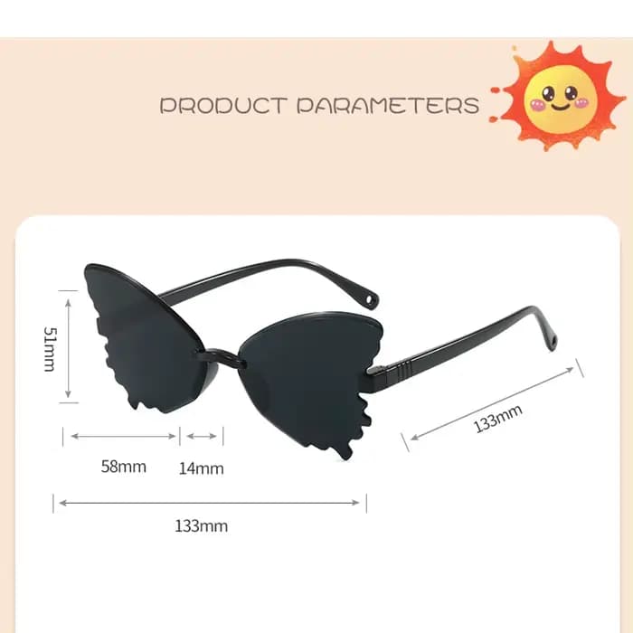 Lunettes de soleil tendance pour filles, lunettes de soleil papillon sans monture confortables pour enfants, idéales pour les fêtes et la scène