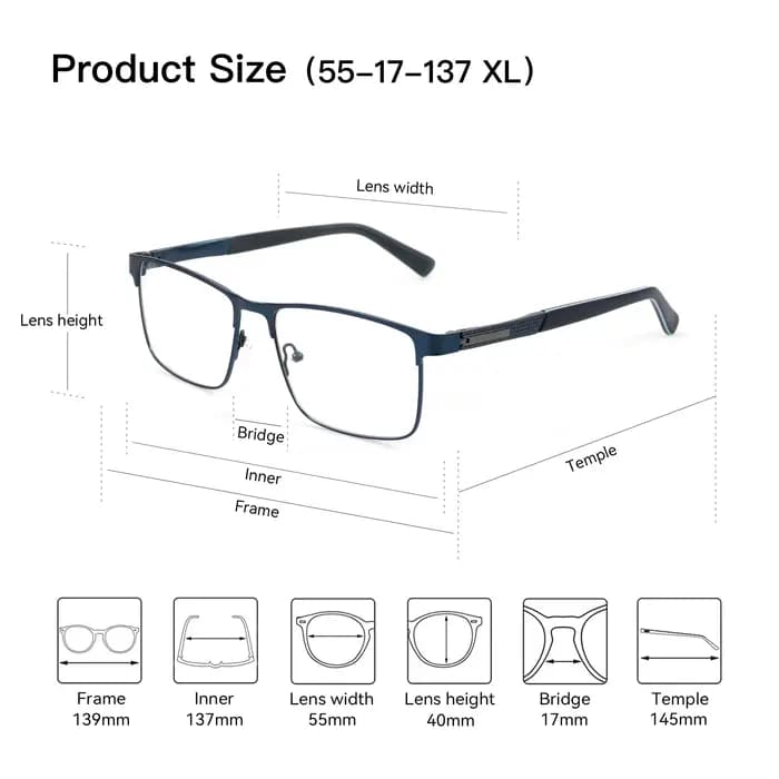 BLUEMOKY XL taille élégant Double pont métal lunettes de Prescription pour hommes carré photochromique multifocal lunettes optiques