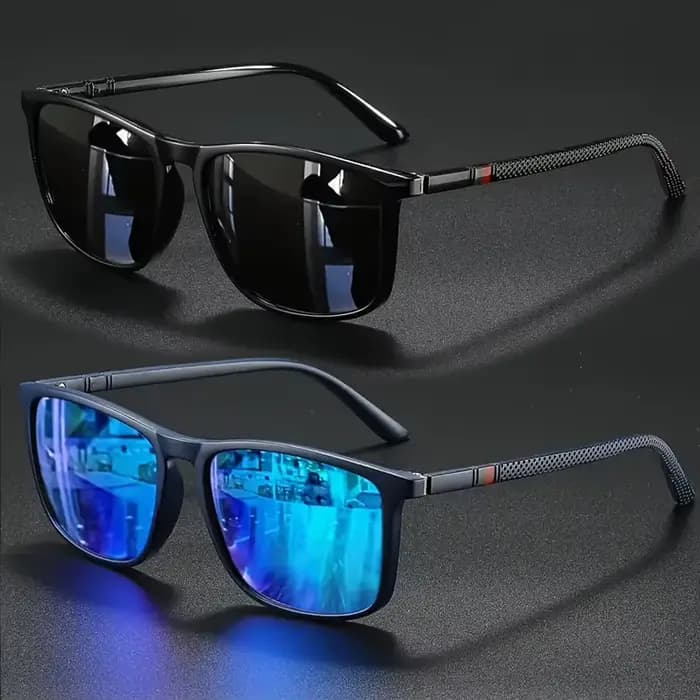 2 paires de lunettes de soleil de luxe carrées vintage décontractées et tendance pour hommes et femmes